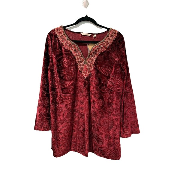 NEW Soft Surroundings Top Womens Medium Velvet Beaded Embroidered Boho Indie - Picture 1 of 6